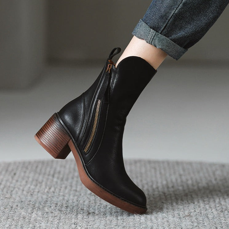 Phoenix Bota Feminina Texana Western Cano Curto com Zíper - Preta