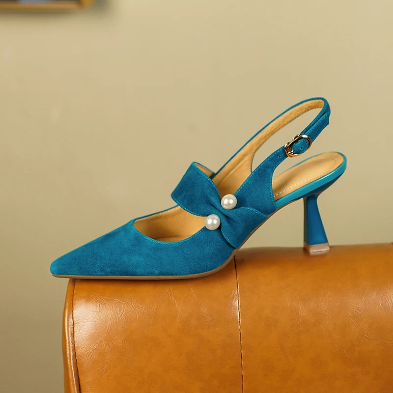 Havana Sapato Feminino Camurça Salto Alto Perolado - Azul Realeza