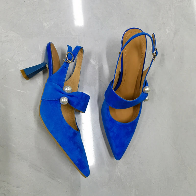 Havana Sapato Feminino Camurça Salto Alto Perolado - Azul