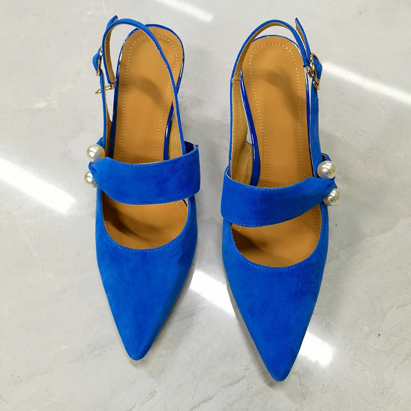 Havana Sapato Feminino Camurça Salto Alto Perolado - Azul