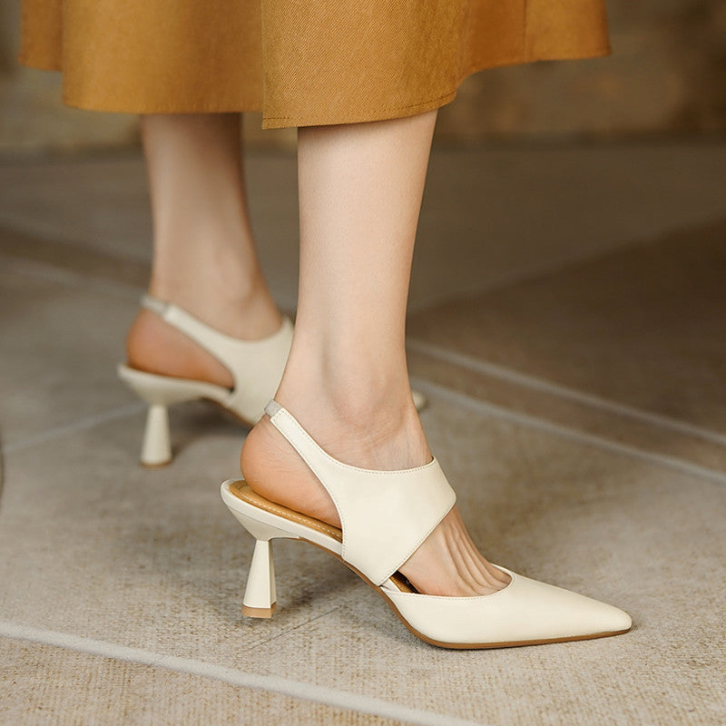 Genebra Sapato Feminino Salto Médio Fino de Couro - Branca