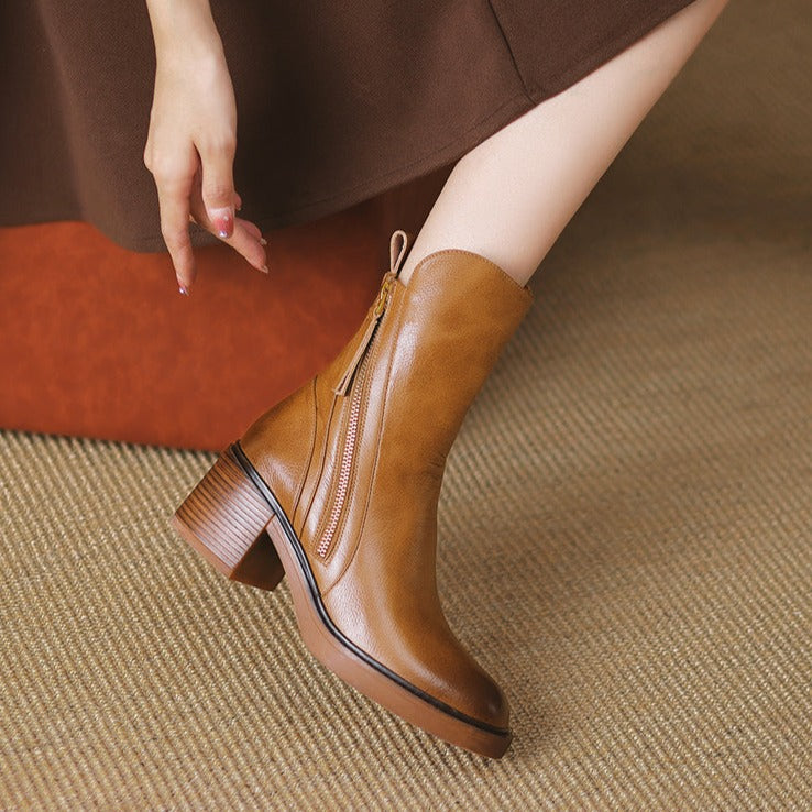 Phoenix Bota Feminina Texana Western Cano Curto com Zíper - Marrom