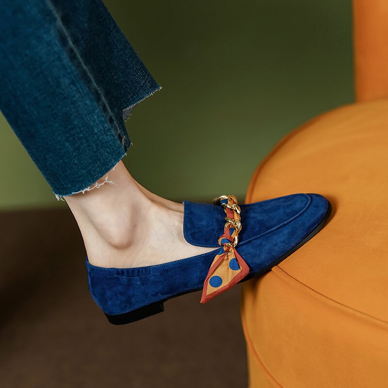 Dijon Mocassim Feminino  de Couro Suede com Lacinho - Azul