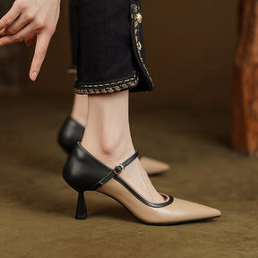 Bruxelas Sapato Scarpin Feminino de Couro - Cáqui