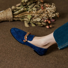 Dijon Mocassim Feminino  de Couro Suede com Lacinho - Azul