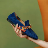 Dijon Mocassim Feminino  de Couro Suede com Lacinho - Azul